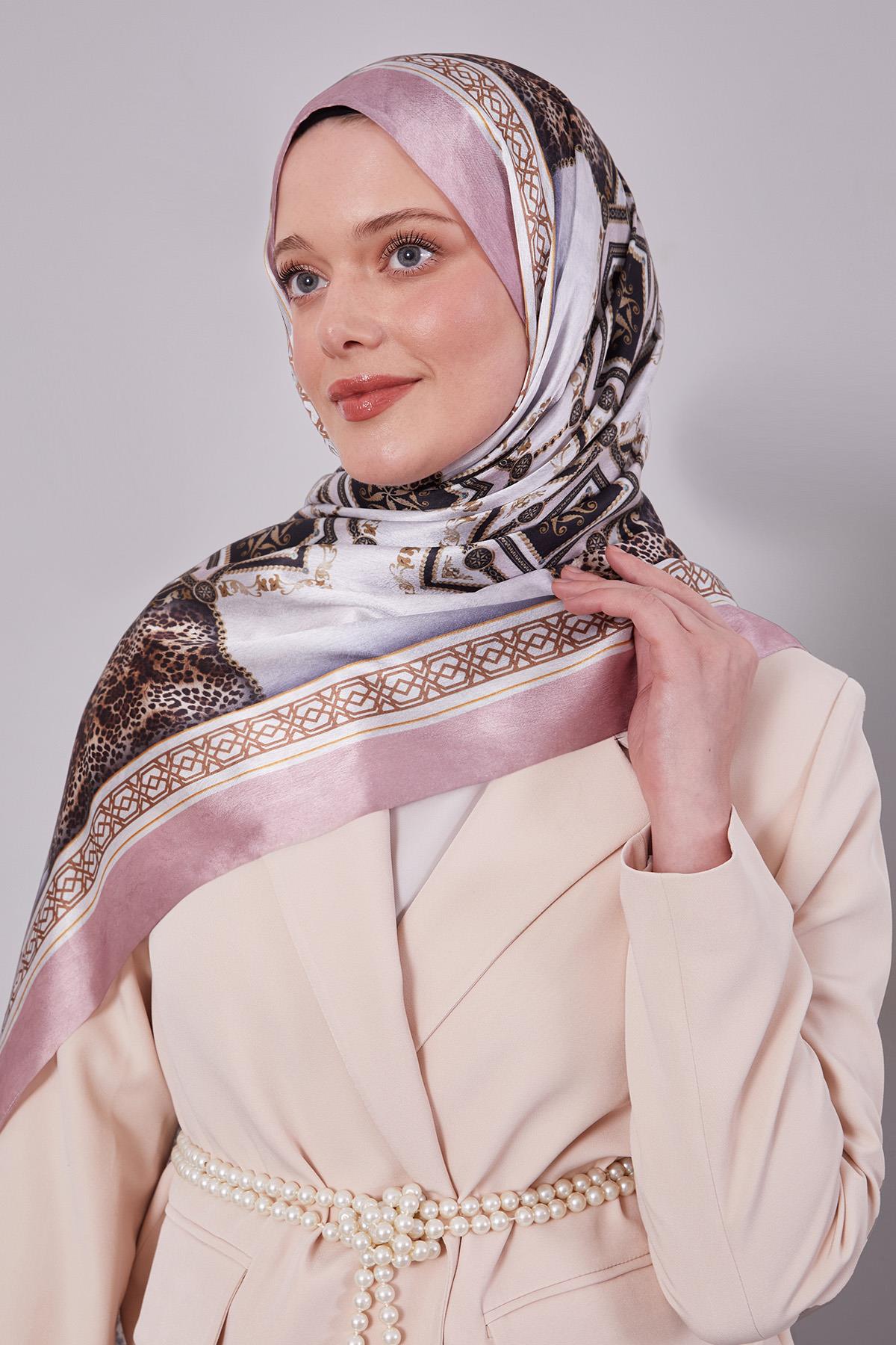Fivescarf Pembe Geometrik Desen Vual İpek Şal