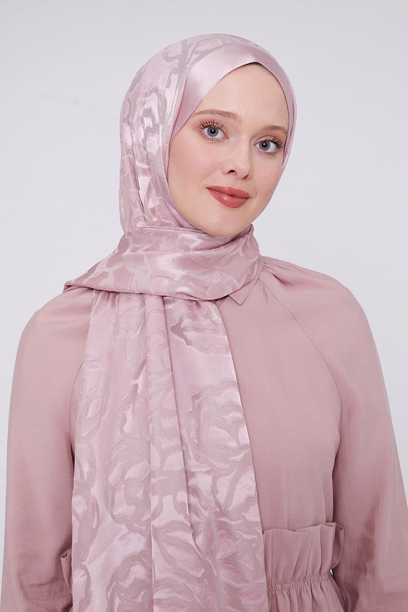 Fivescarf Pembe Gül Desen Deluxe Devore Şal