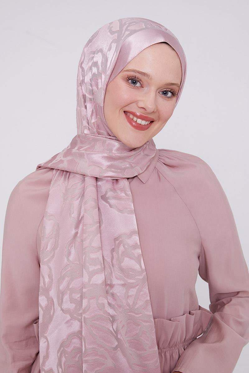 Fivescarf Pembe Gül Desen Deluxe Devore Şal