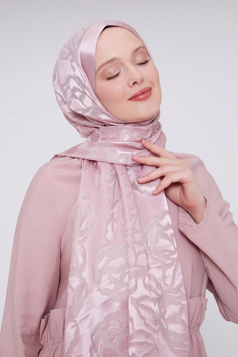 Fivescarf Pembe Gül Desen Deluxe Devore Şal