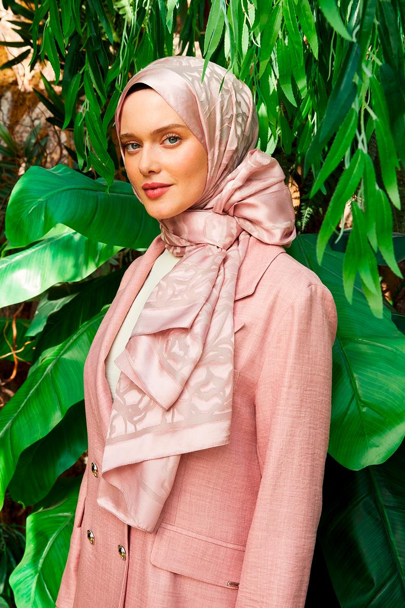 Fivescarf Pembe Gül Desen Deluxe Devore Şal