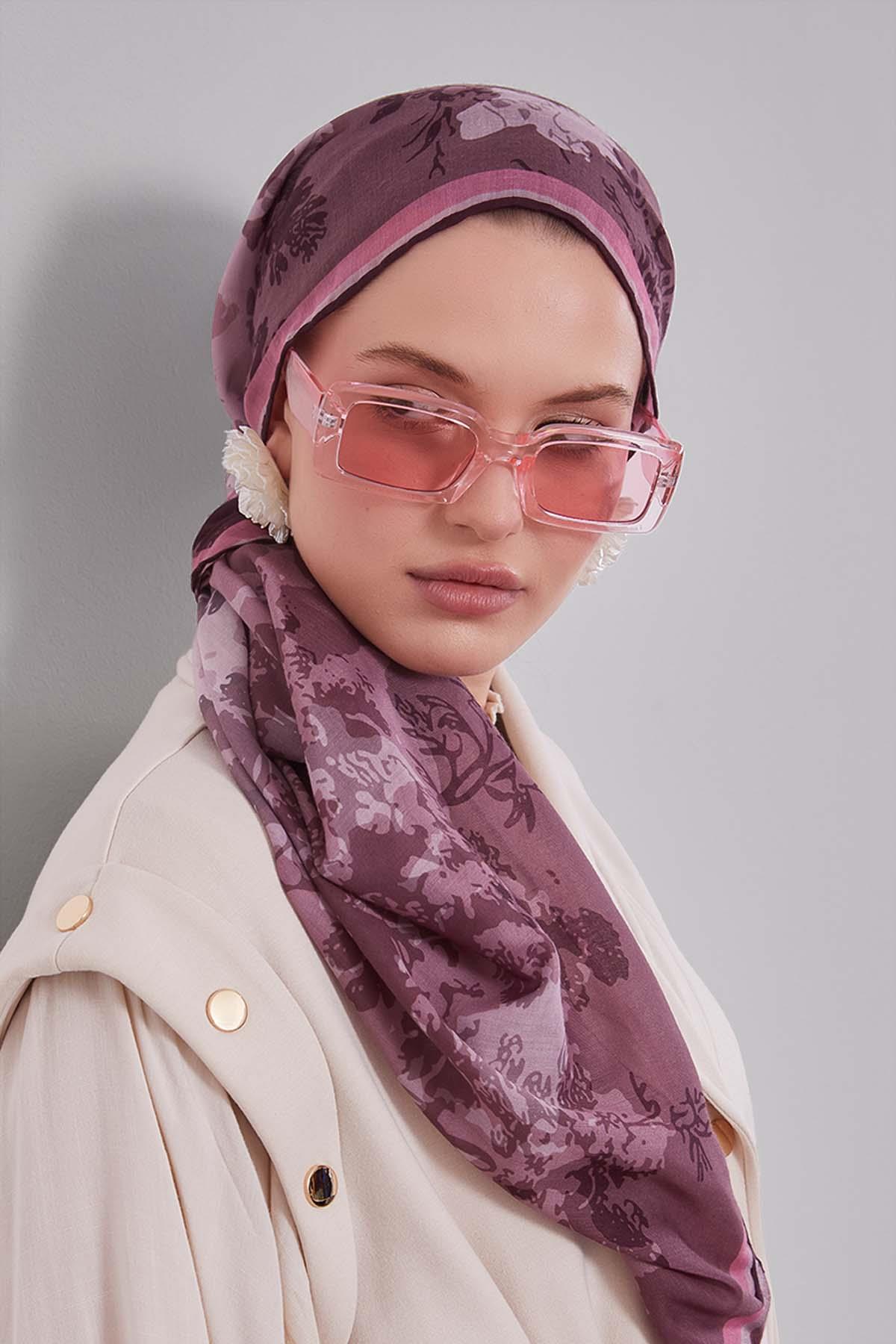Fivescarf Pembe Karışık Desen Silk Coton Eşarp