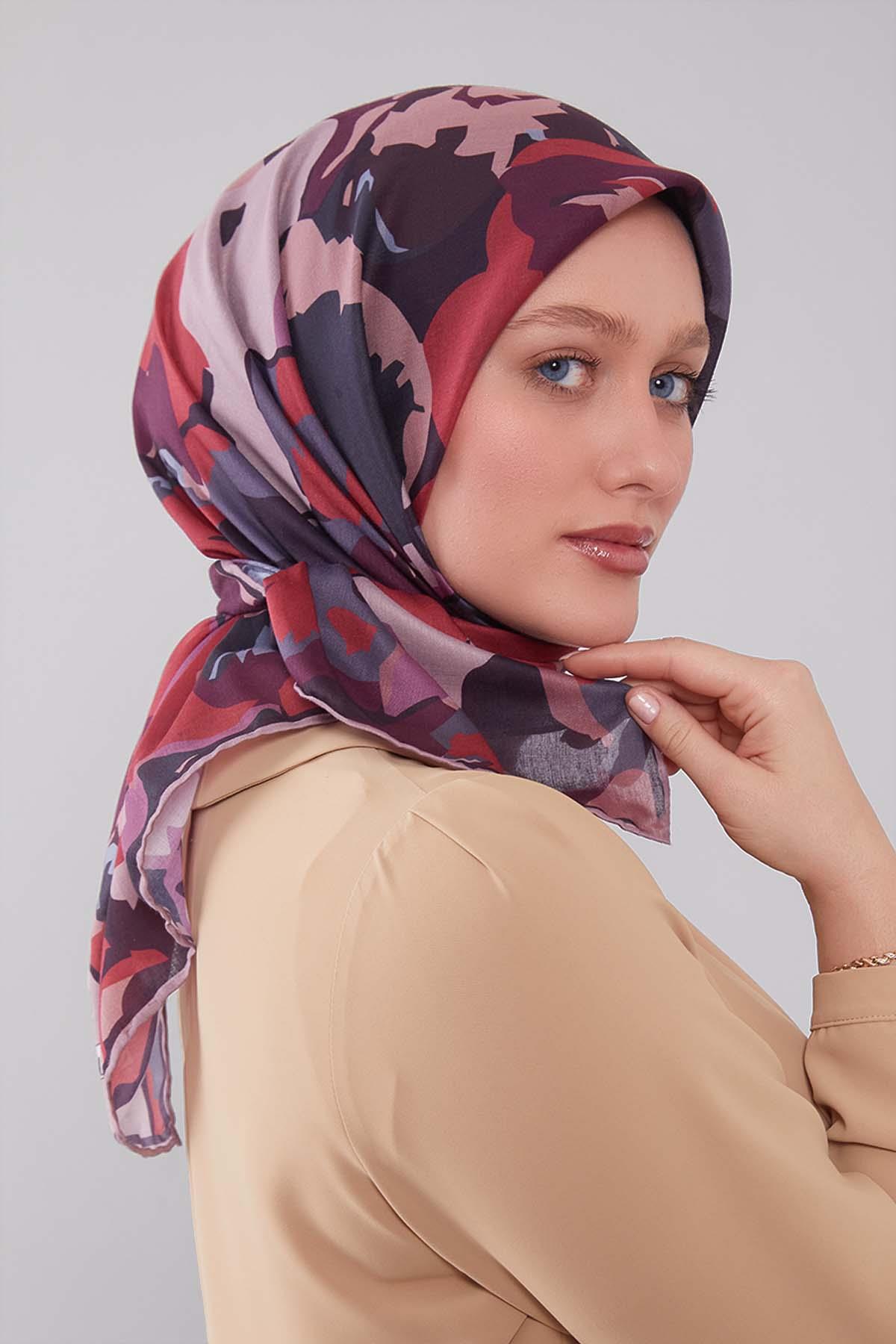 Fivescarf Pembe Karışık Desen Silk Coton Eşarp