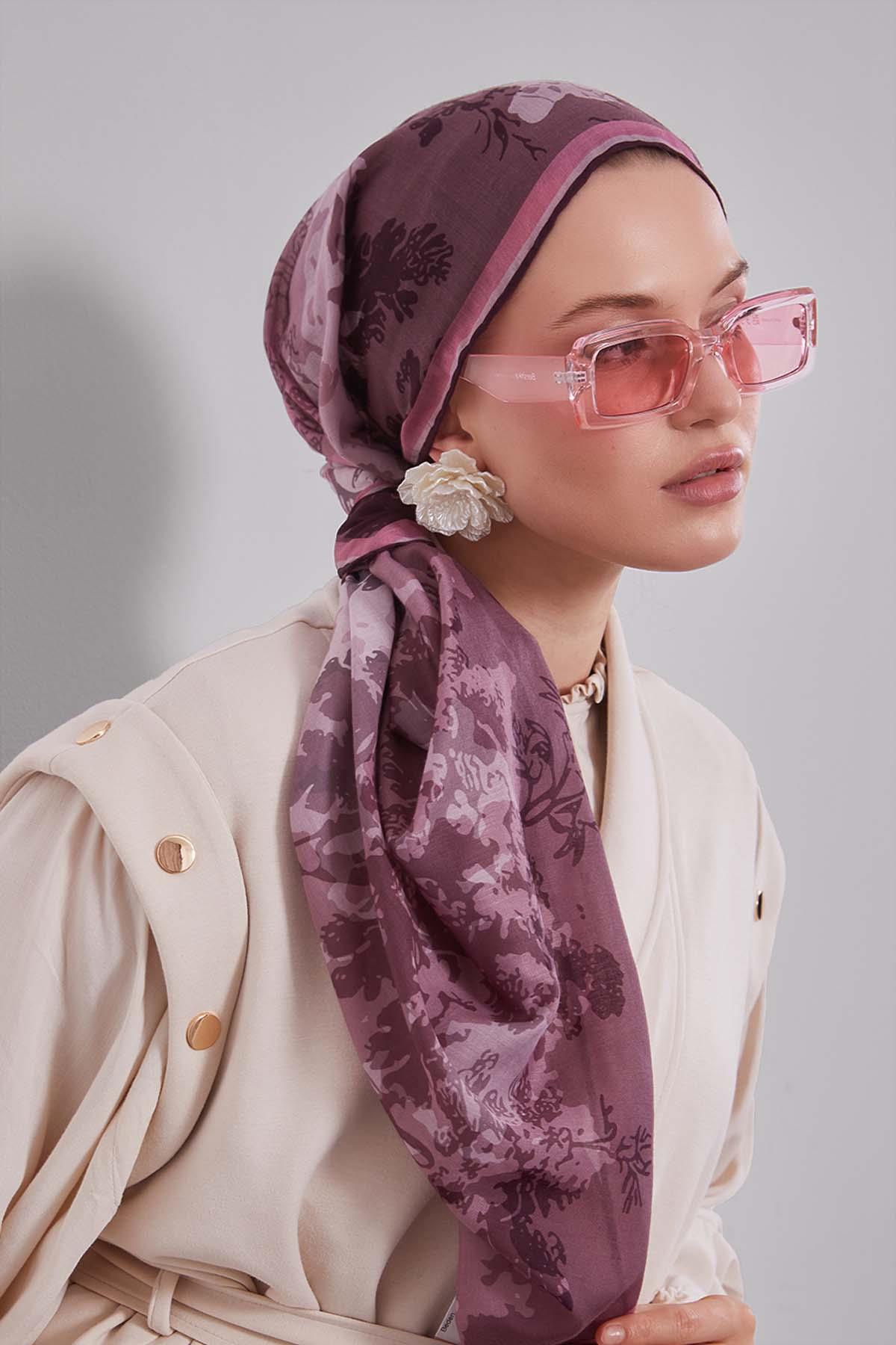 Fivescarf Pembe Karışık Desen Silk Coton Eşarp