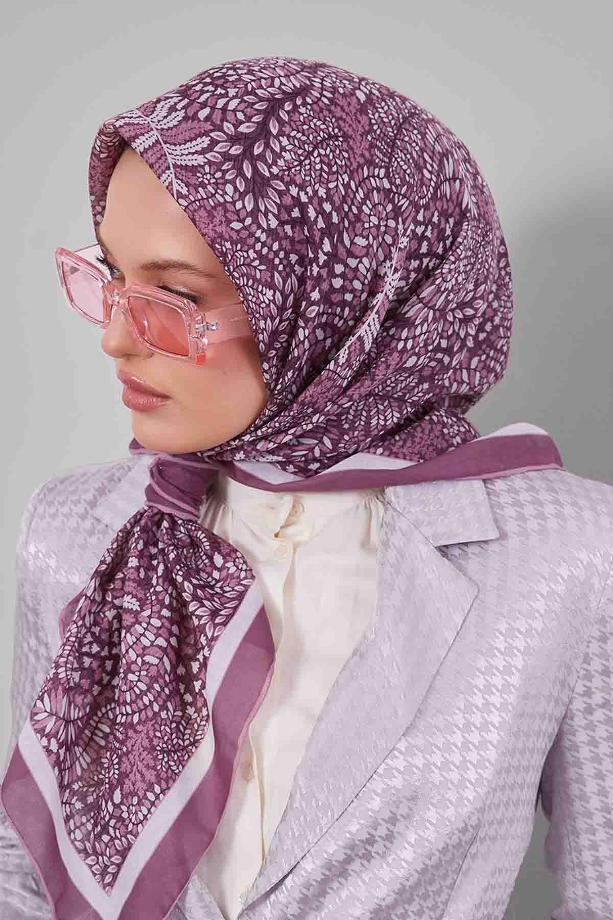 Fivescarf Pembe Mini Yaprak Desen Silk Coton Eşarp