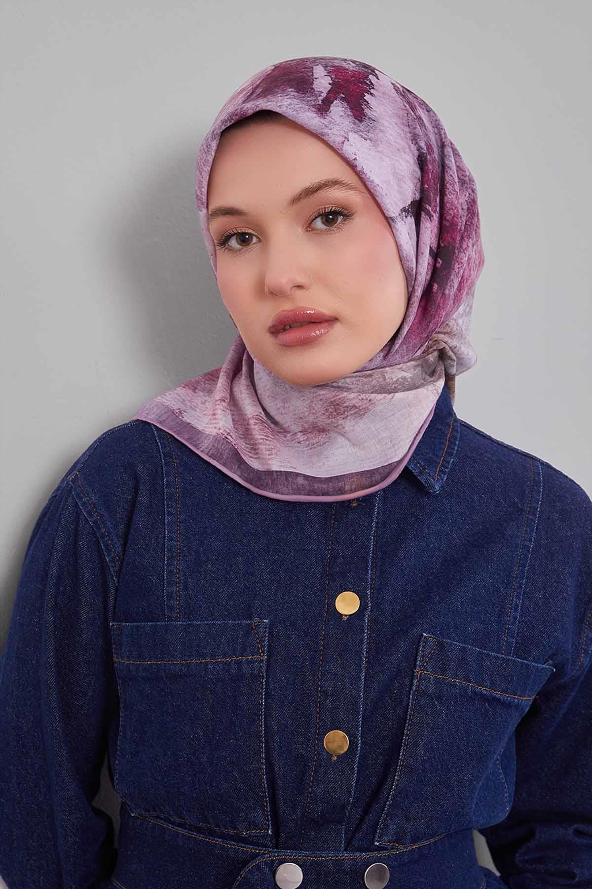 Fivescarf Pembe Soyut Desen Silk Coton Eşarp