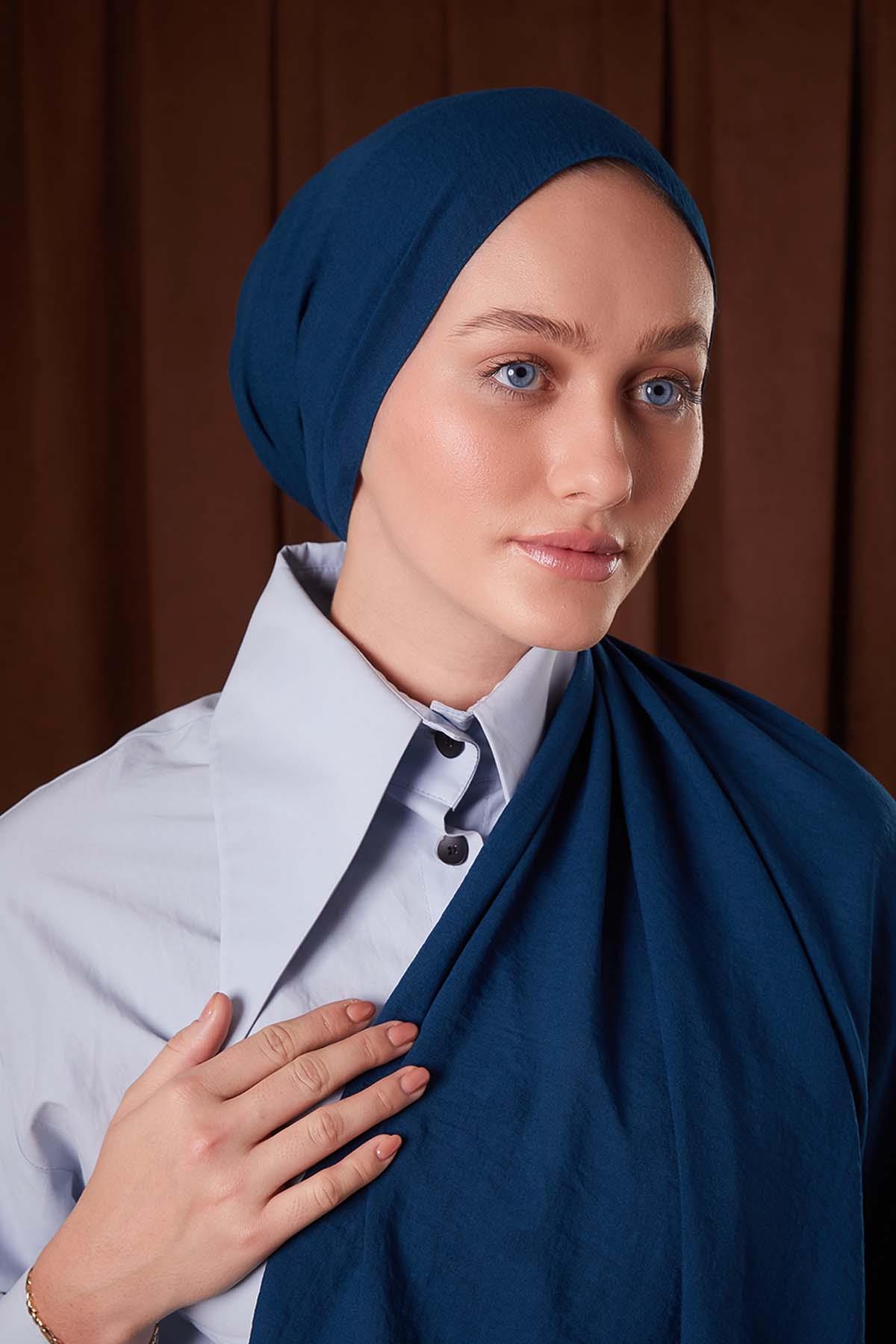 Fivescarf Petrol Mavi Düz Luna Cotton Şal