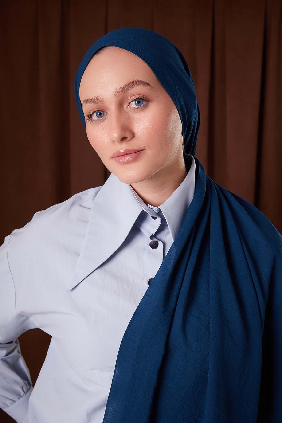 Fivescarf Petrol Mavi Düz Luna Cotton Şal