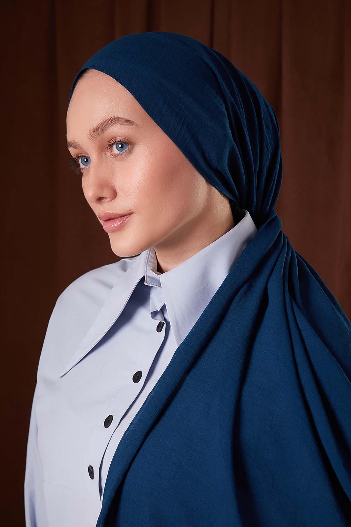 Fivescarf Petrol Mavi Düz Luna Cotton Şal