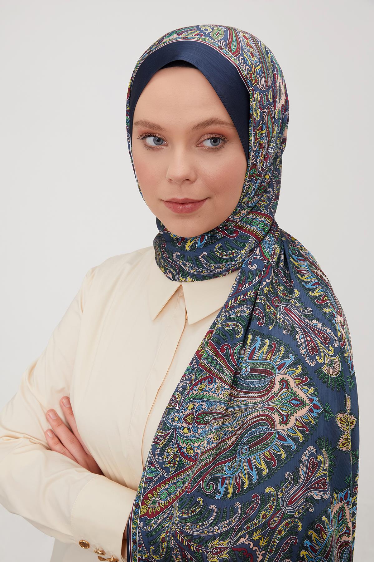 Fivescarf Petrol Mavi Motif Desen Brand Şal