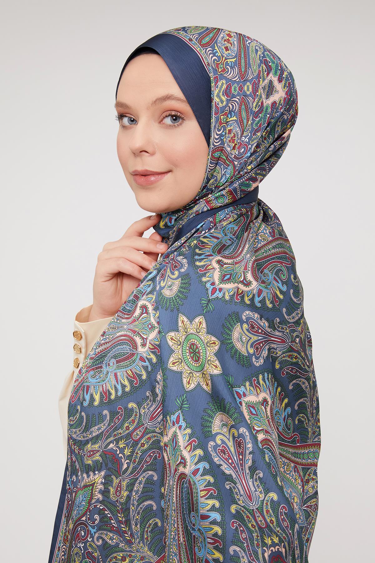 Fivescarf Petrol Mavi Motif Desen Brand Şal