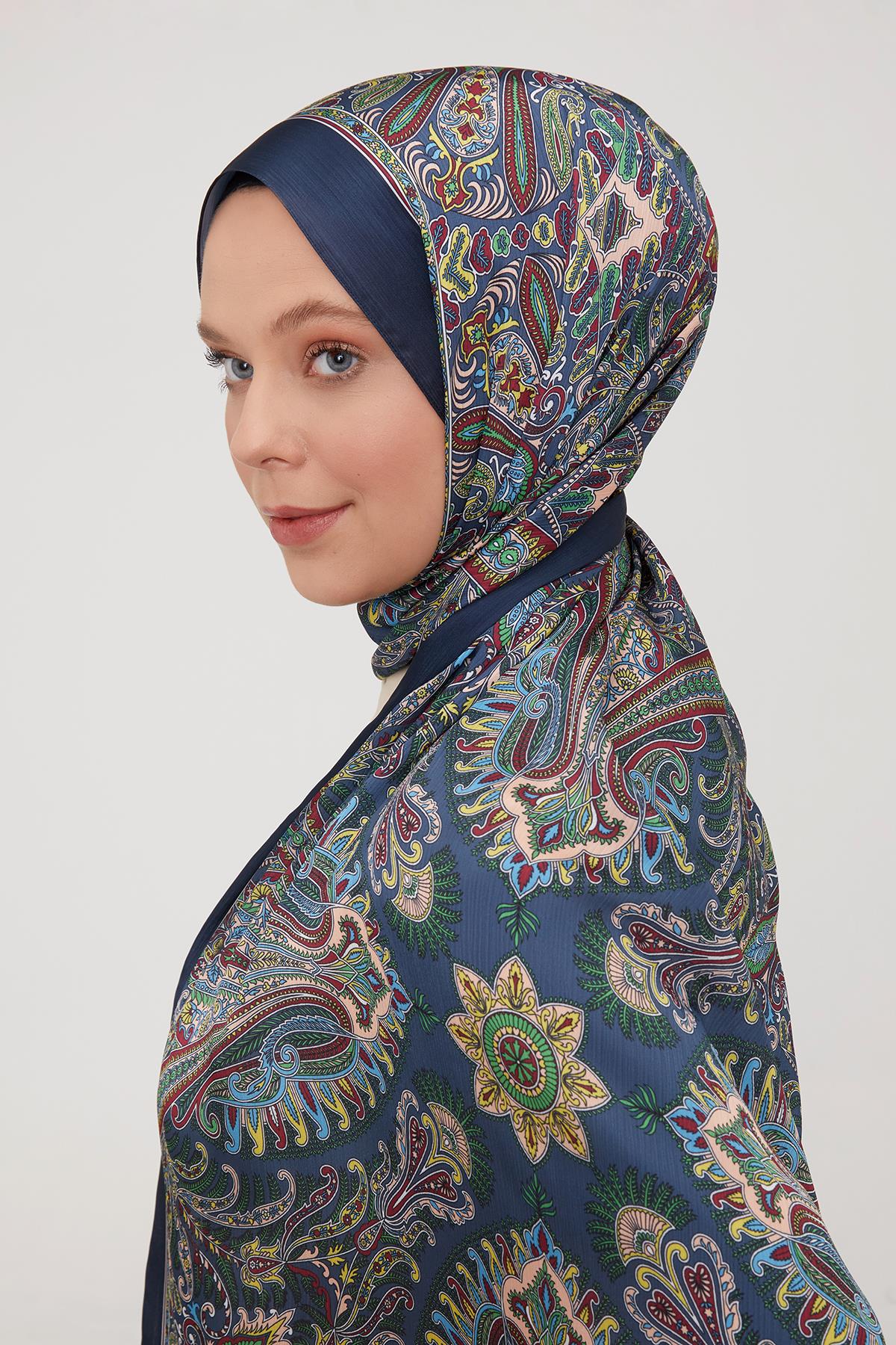 Fivescarf Petrol Mavi Motif Desen Brand Şal