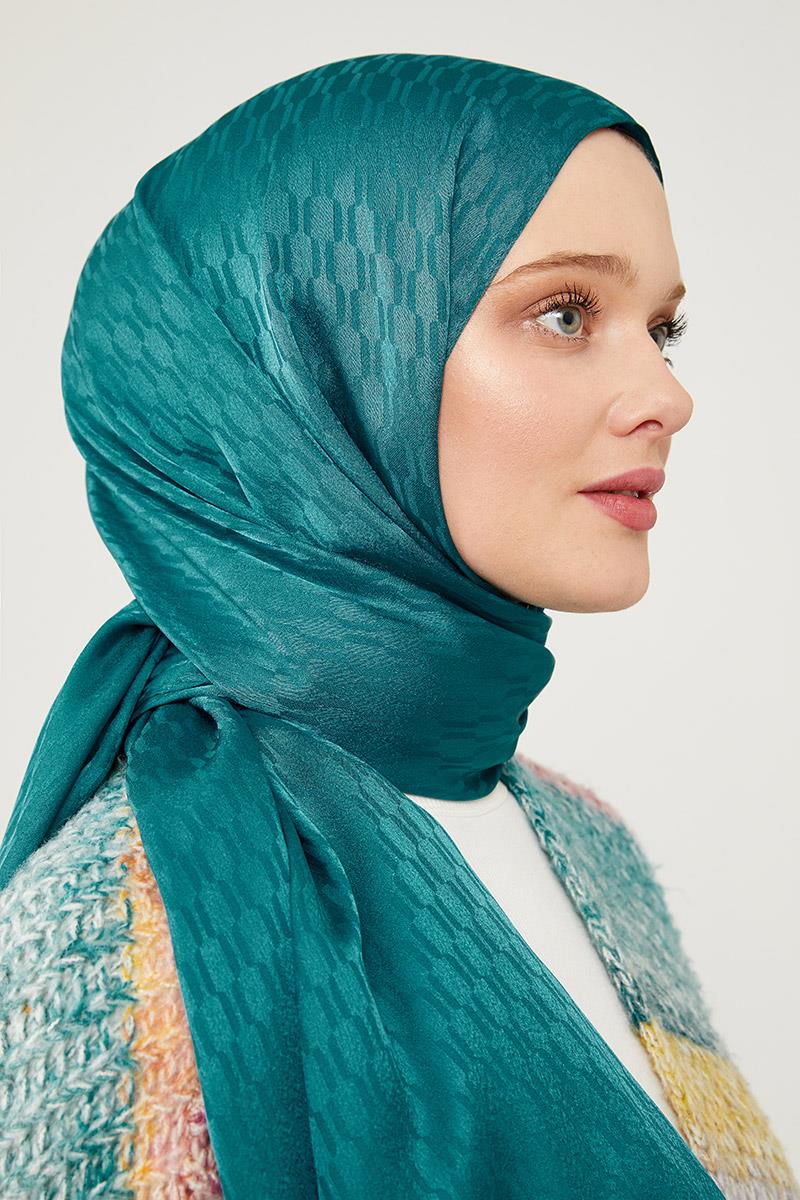 Fivescarf Petrol Yeşili Burgu Desen Jakarlı Elegance Şal