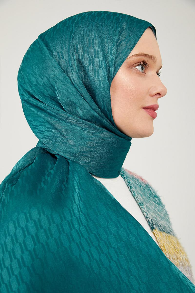 Fivescarf Petrol Yeşili Burgu Desen Jakarlı Elegance Şal