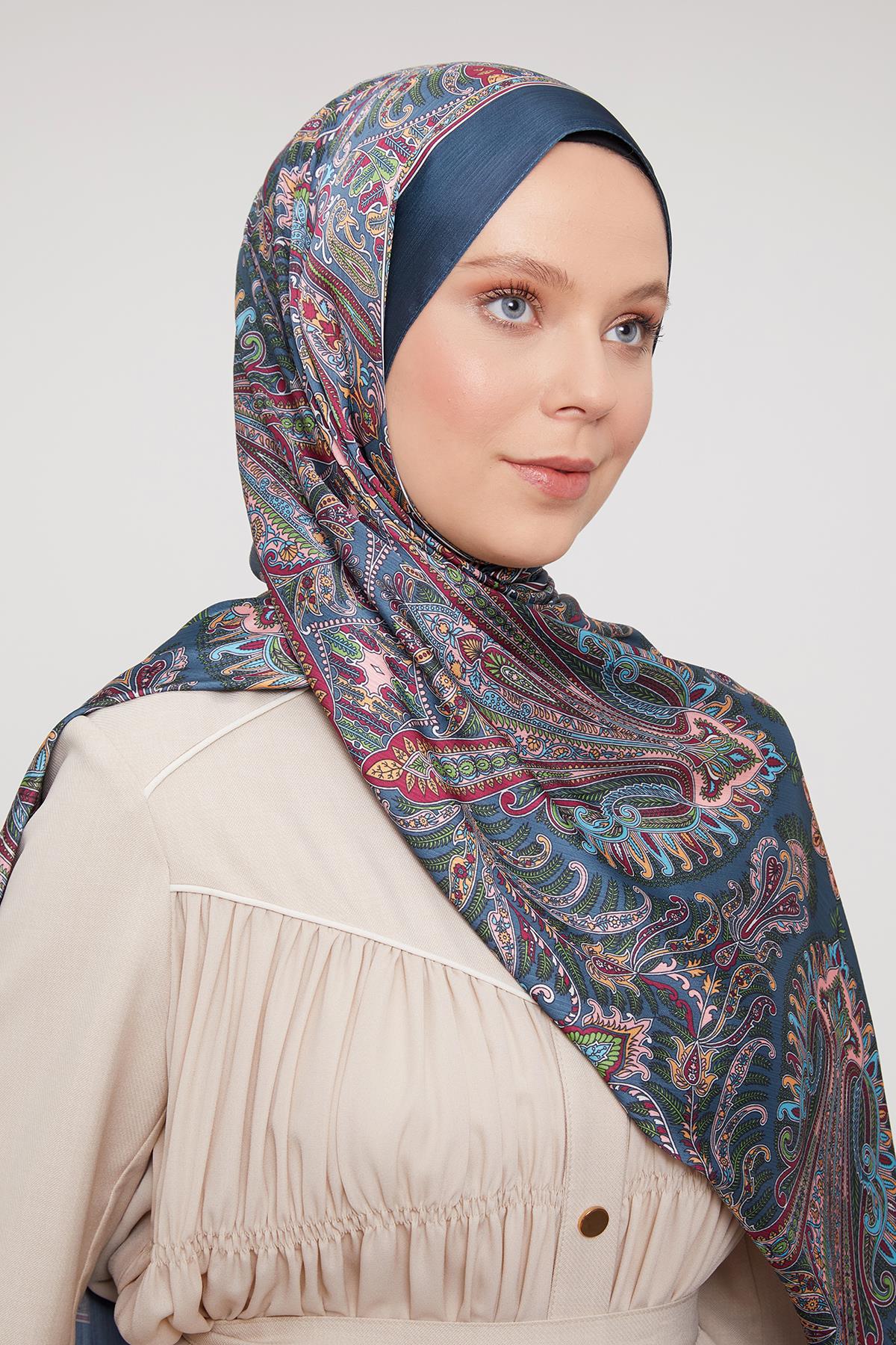 Fivescarf Petrol Yeşili Motif Desen Brand Şal