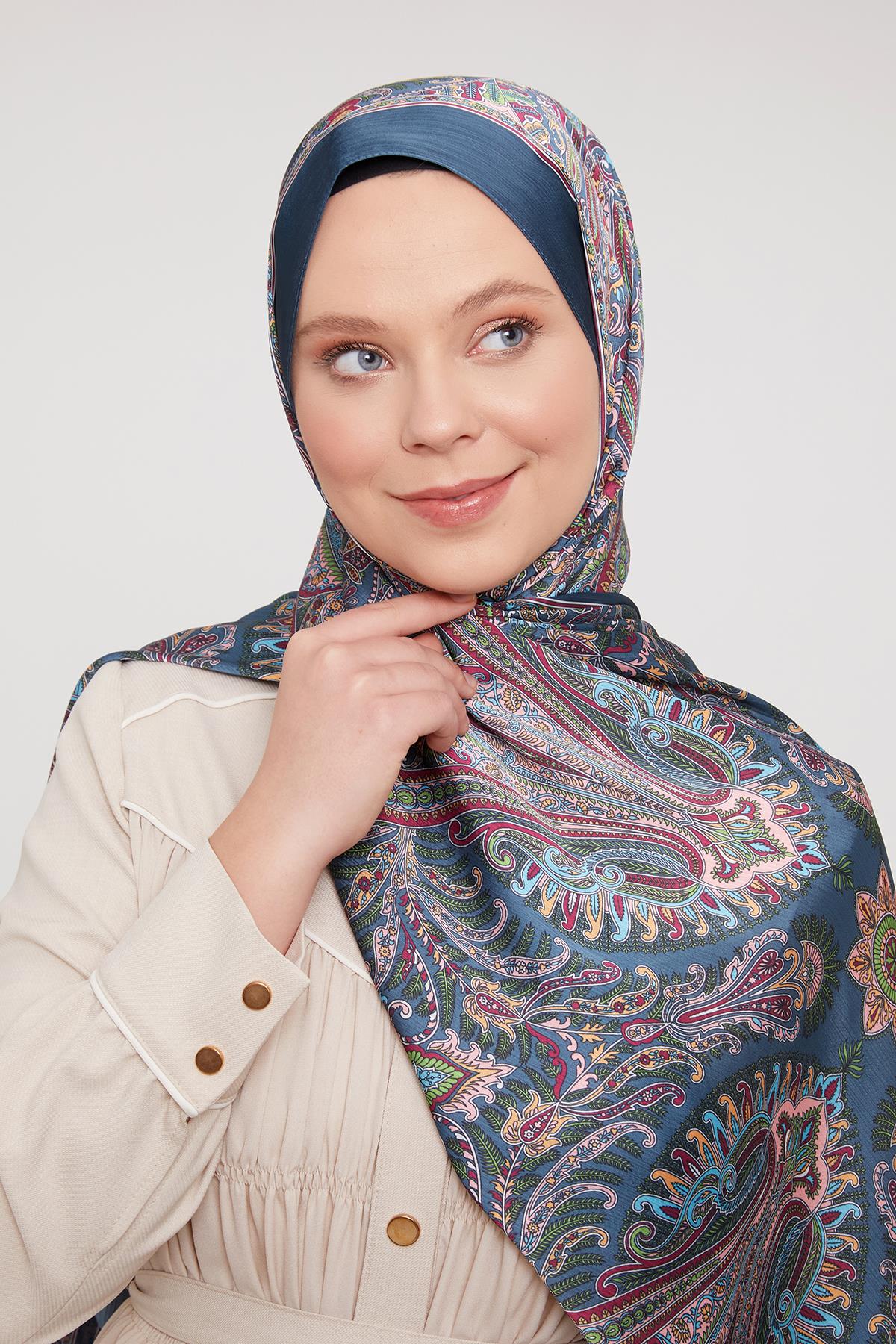 Fivescarf Petrol Yeşili Motif Desen Brand Şal
