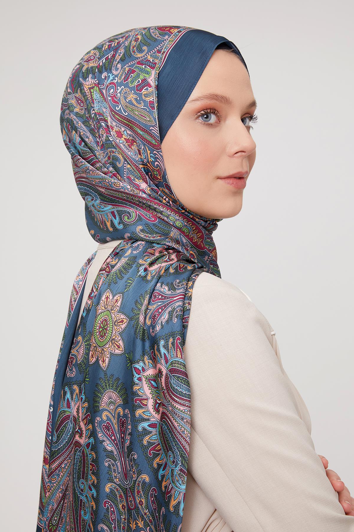 Fivescarf Petrol Yeşili Motif Desen Brand Şal