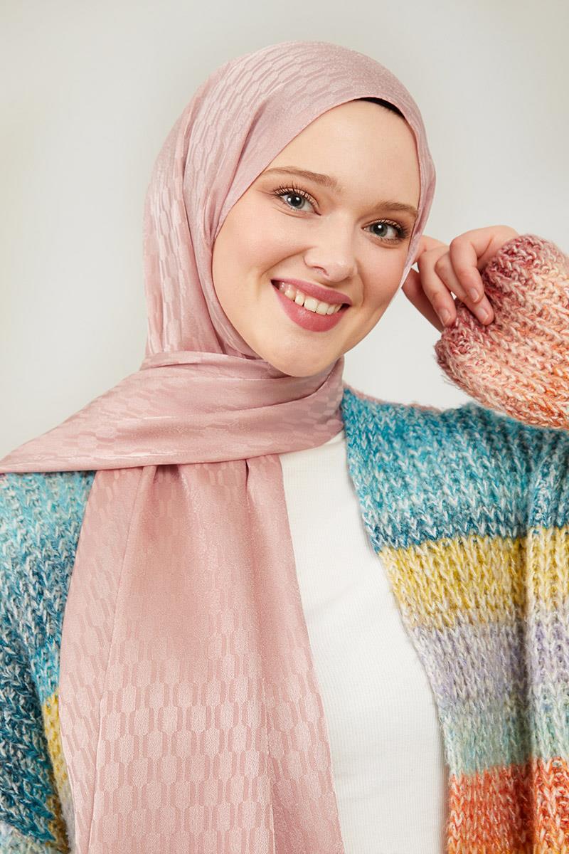 Fivescarf Pudra Burgu Desen Jakarlı Elegance Şal