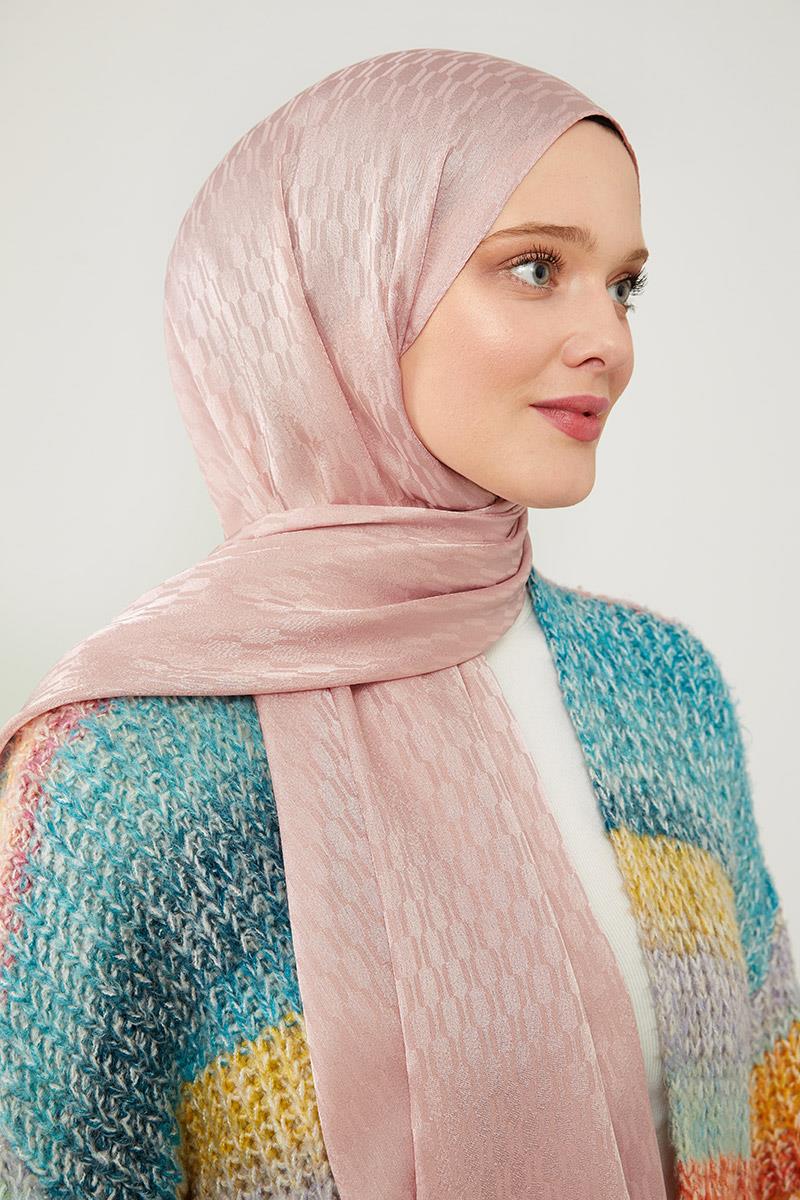 Fivescarf Pudra Burgu Desen Jakarlı Elegance Şal