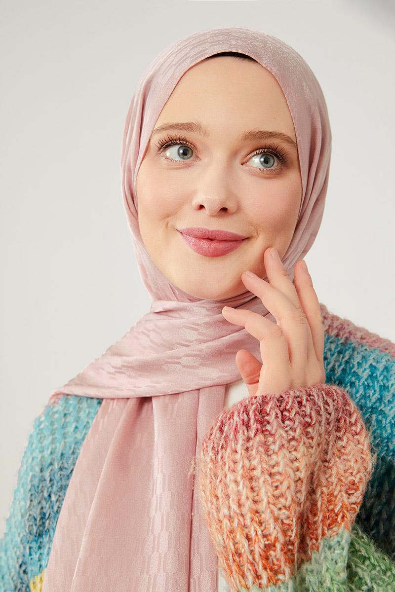 Fivescarf Pudra Burgu Desen Jakarlı Elegance Şal