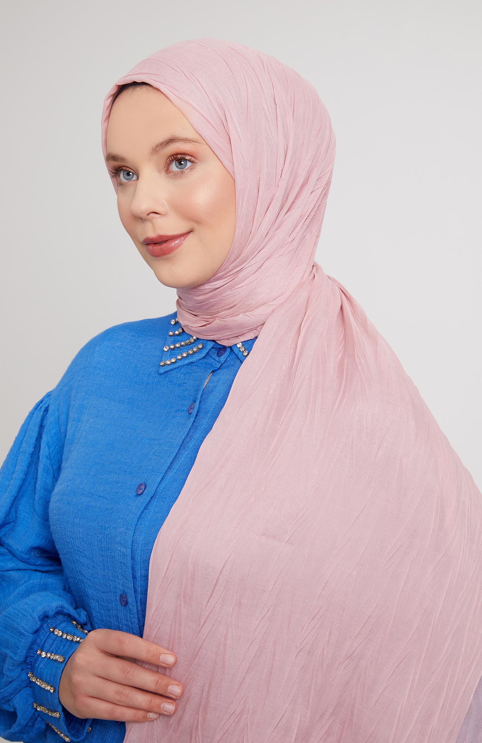 Fivescarf Pudra Pliseli Pamuklu Şal