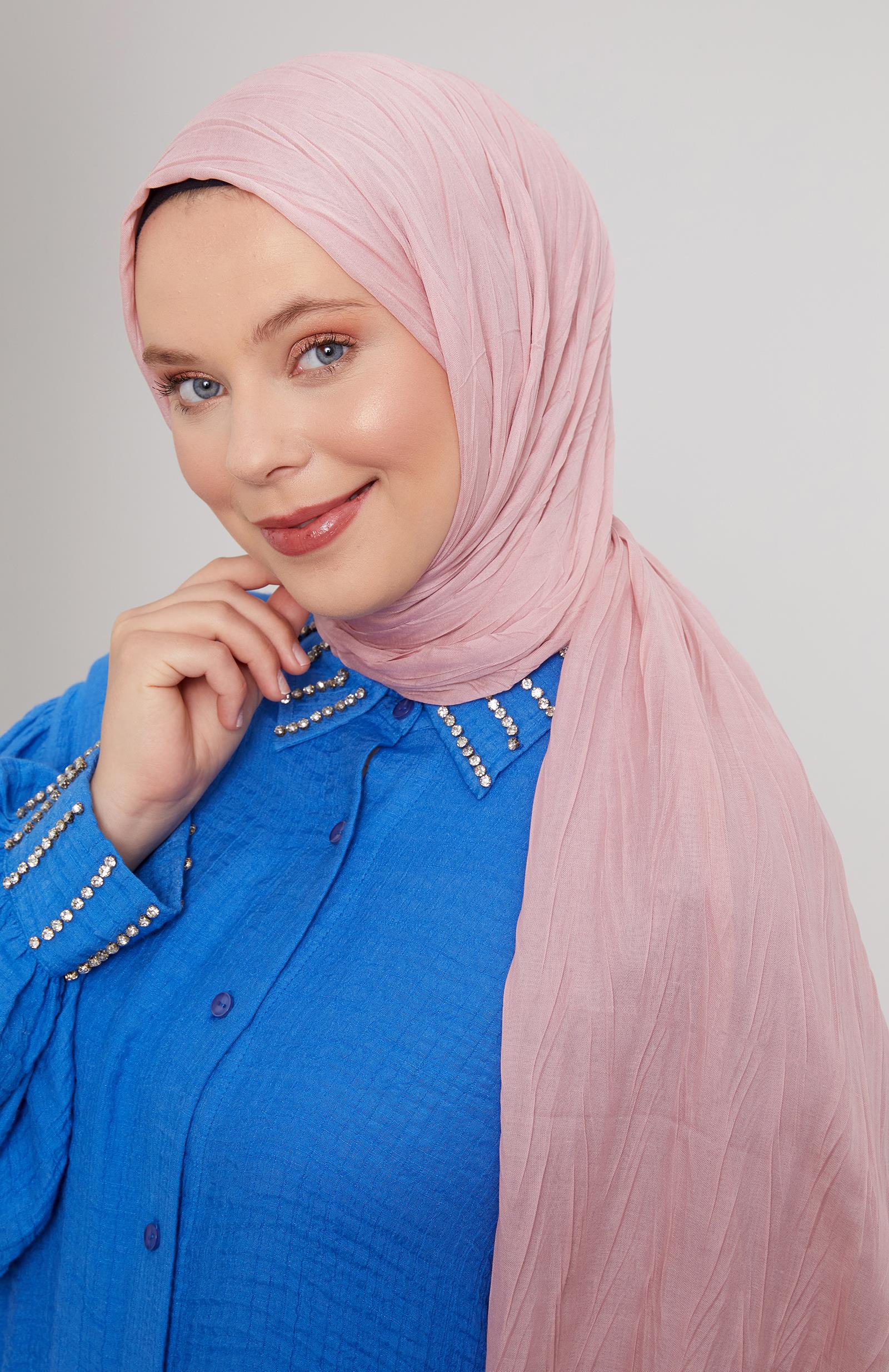 Fivescarf Pudra Pliseli Pamuklu Şal