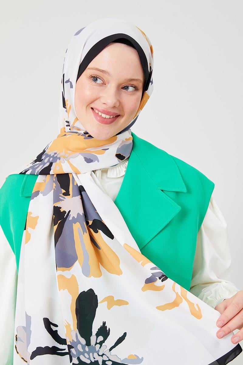 Fivescarf Safran Açelya Desen Violet Medine İpeği Şal