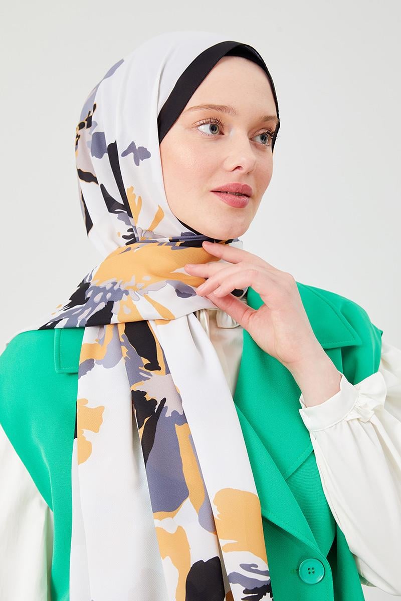Fivescarf Safran Açelya Desen Violet Medine İpeği Şal