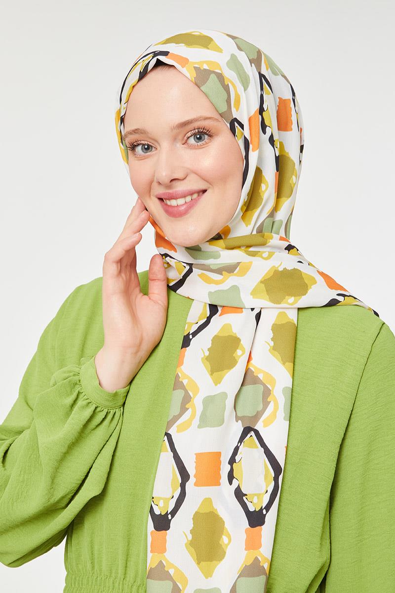 Fivescarf Safran Üçgen Desen Mono Krep Şal