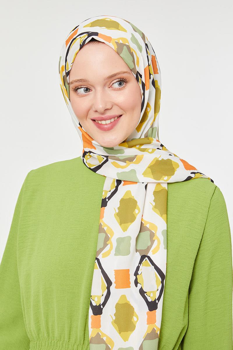 Fivescarf Safran Üçgen Desen Mono Krep Şal