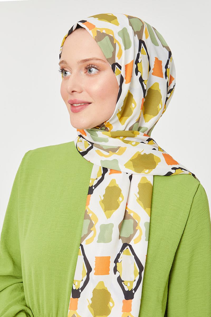 Fivescarf Safran Üçgen Desen Mono Krep Şal