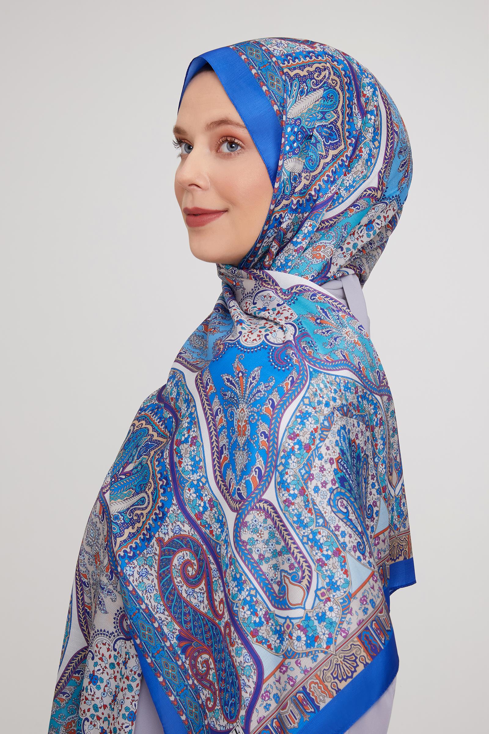 Fivescarf Saks Etnik Baskılı Vual İpek Şal