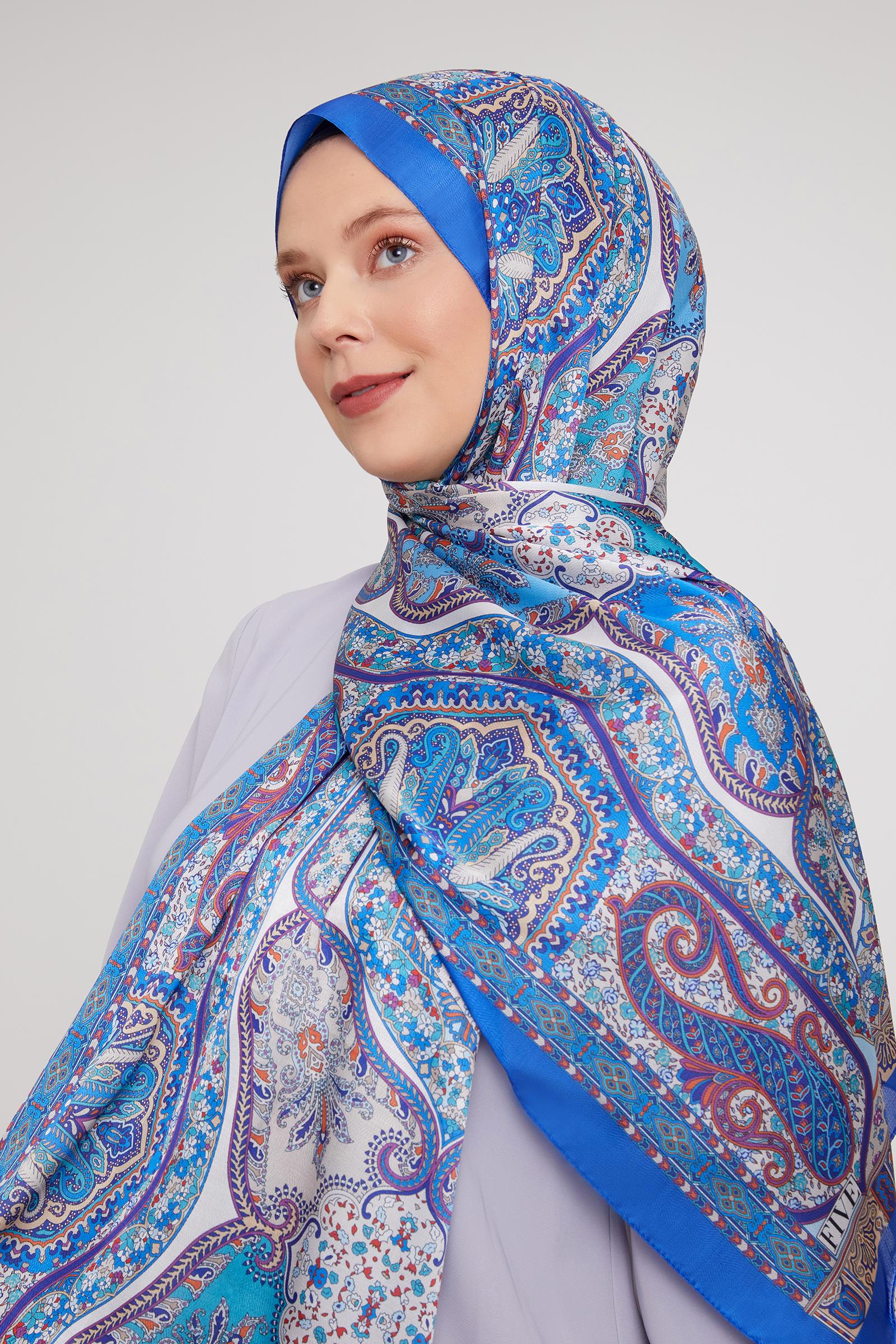 Fivescarf Saks Etnik Baskılı Vual İpek Şal