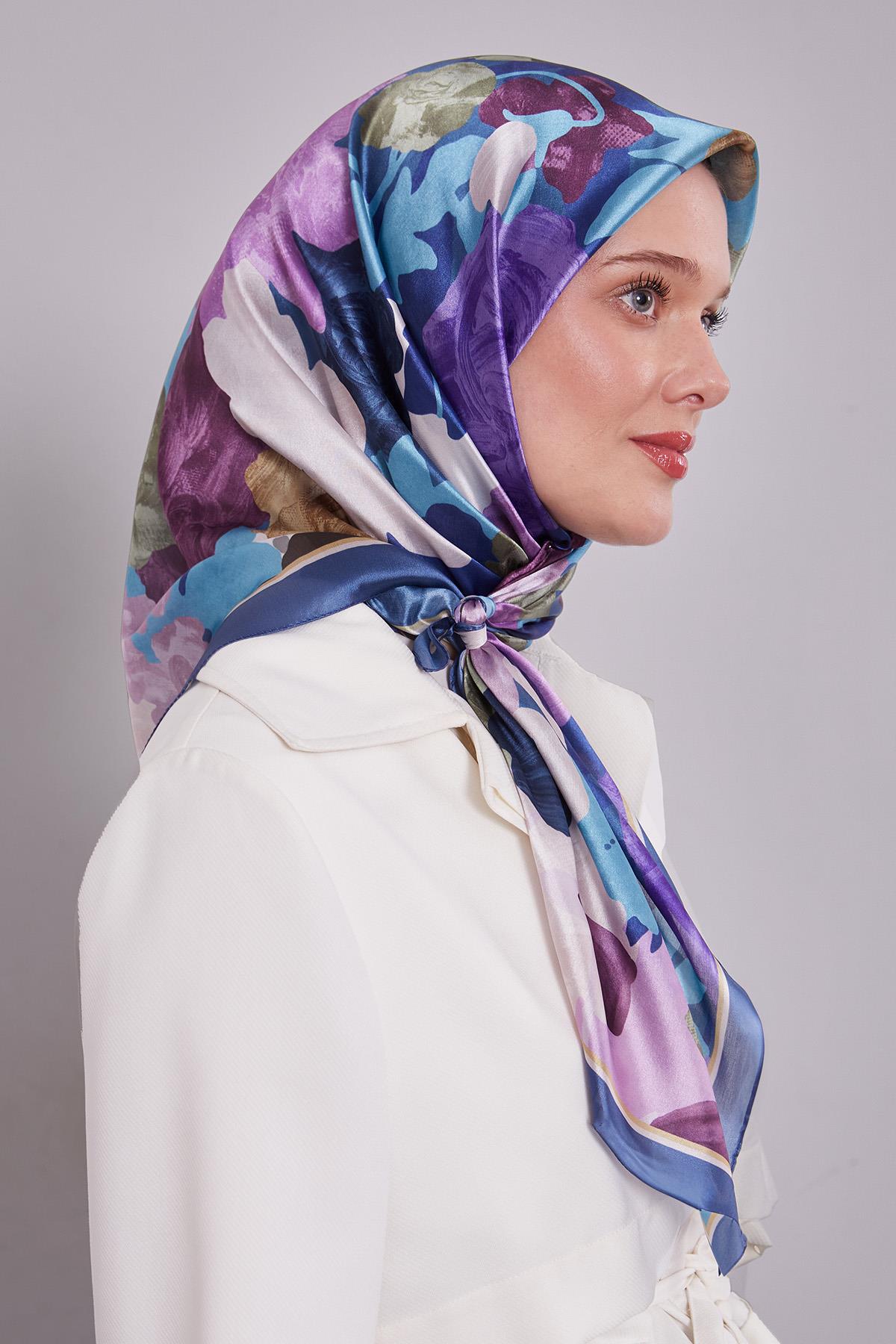 Fivescarf Saks Gül Desen Kristal Eşarp