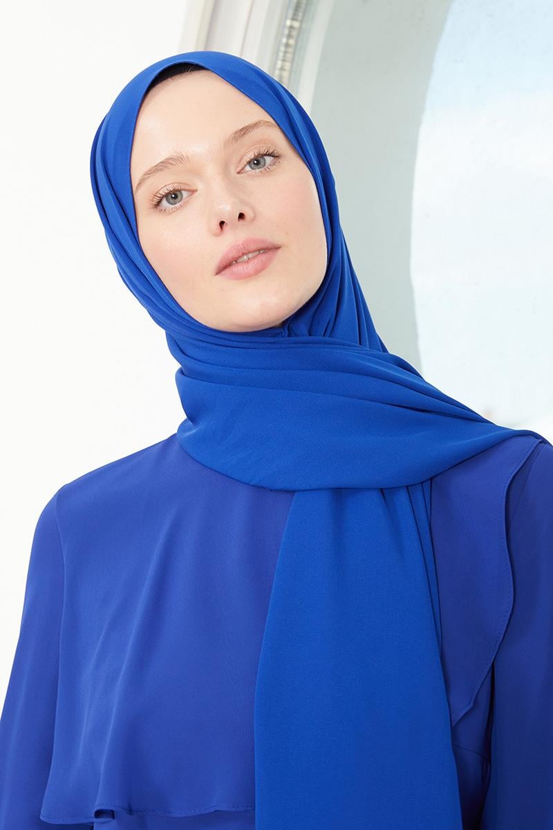 Fivescarf Saks Mavisi Medine İpeği Şal