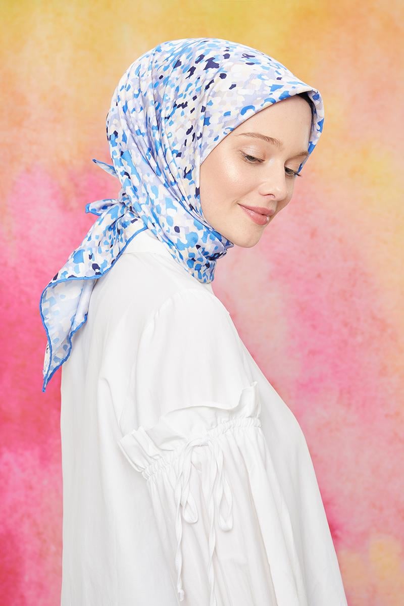 Fivescarf Saks Mavisi Twill Digital Eşarp