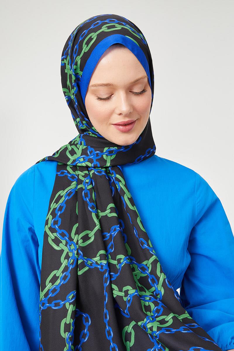 Fivescarf Saks Zincir Desen Mono Şal