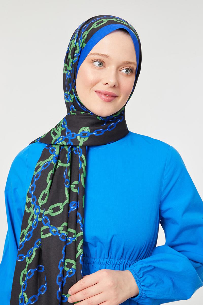 Fivescarf Saks Zincir Desen Mono Şal