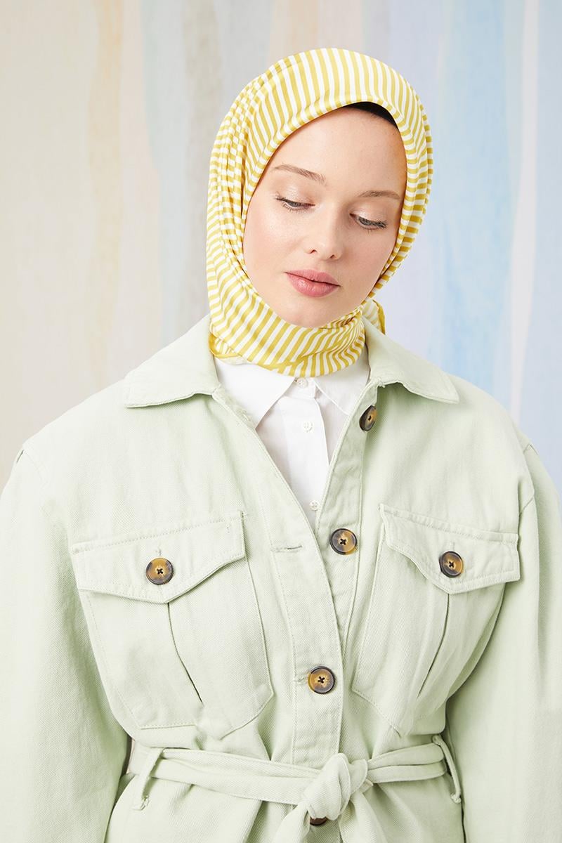 Fivescarf Sarı Twill Digital Eşarp