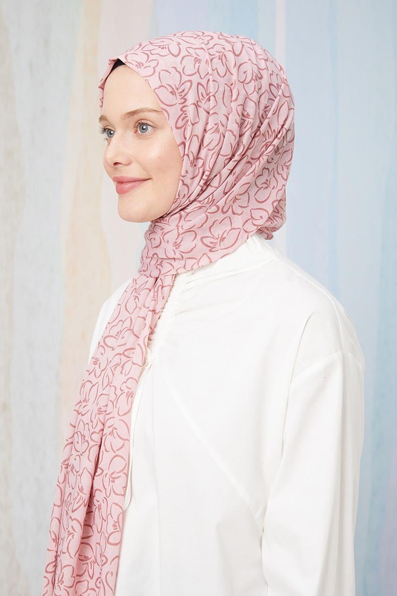 Fivescarf Şeker Pembesi Desenli Cotton Şal