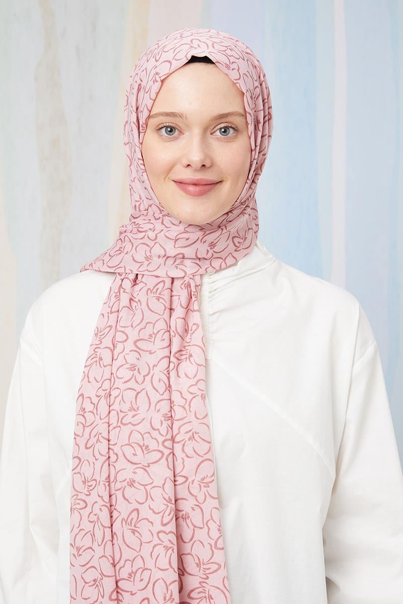 Fivescarf Şeker Pembesi Desenli Cotton Şal
