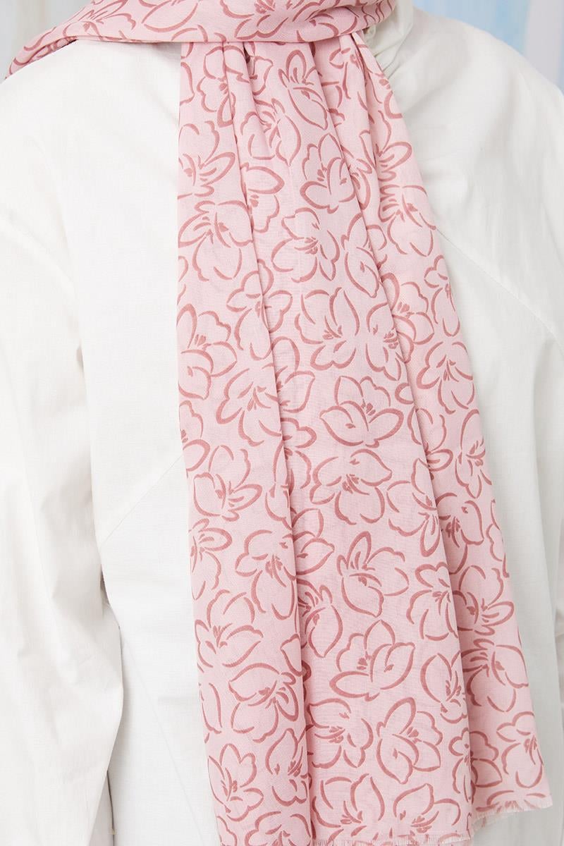 Fivescarf Şeker Pembesi Desenli Cotton Şal