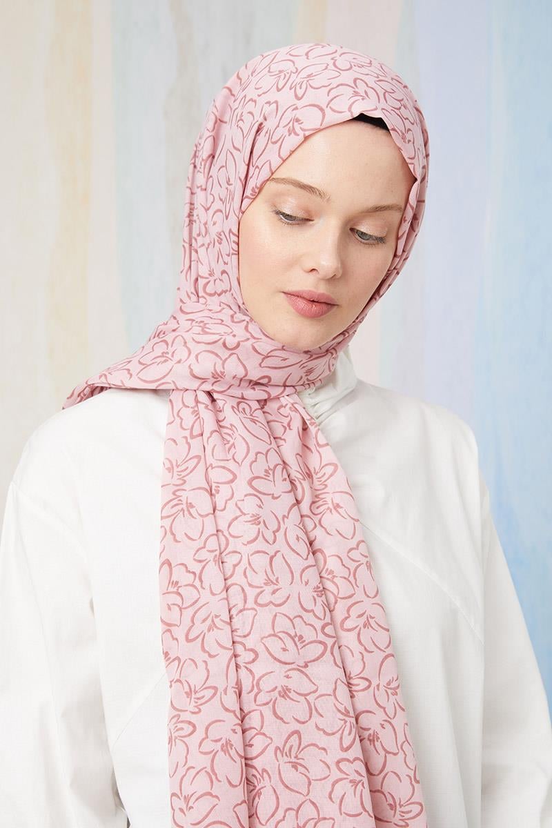 Fivescarf Şeker Pembesi Desenli Cotton Şal