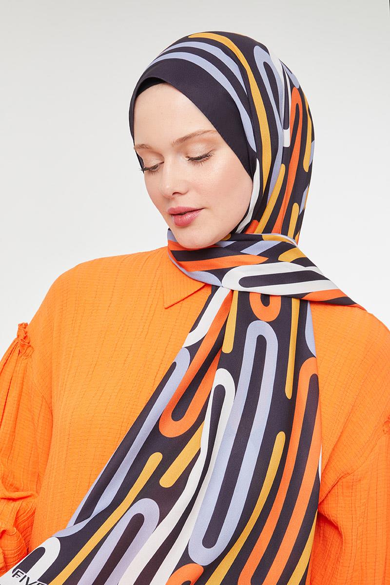 Fivescarf Siyah Ataç Desen Mono Krep Şal