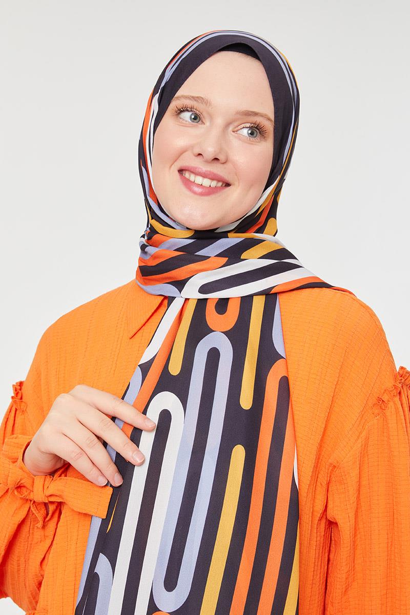 Fivescarf Siyah Ataç Desen Mono Krep Şal