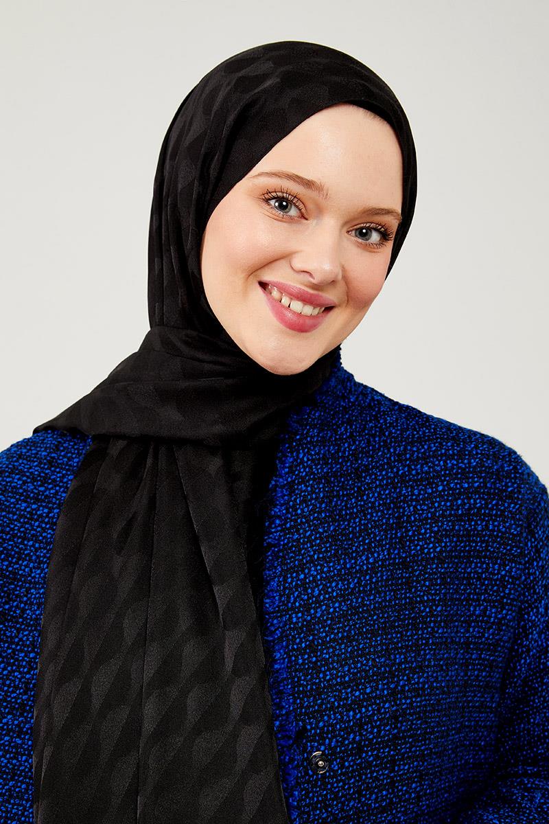 Fivescarf Siyah Ay Desen Jakarlı Elegance Şal