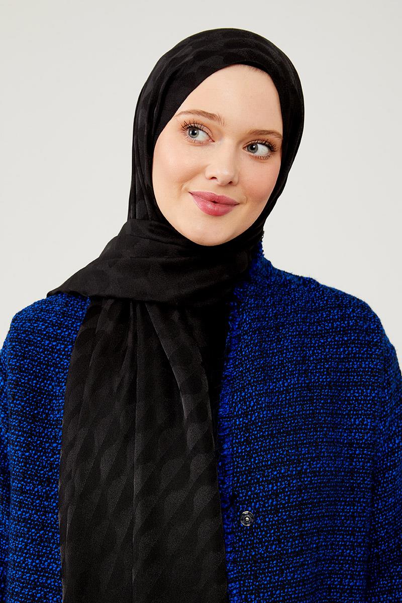 Fivescarf Siyah Ay Desen Jakarlı Elegance Şal