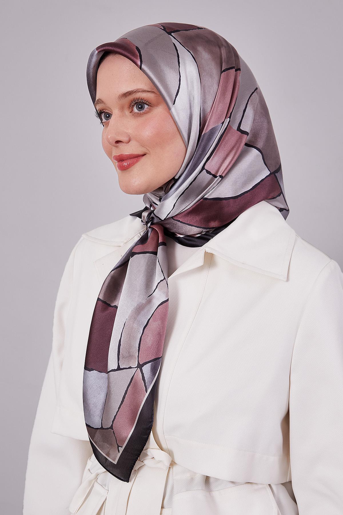 Fivescarf Siyah-Bakır Geometrik Desen Kristal Eşarp