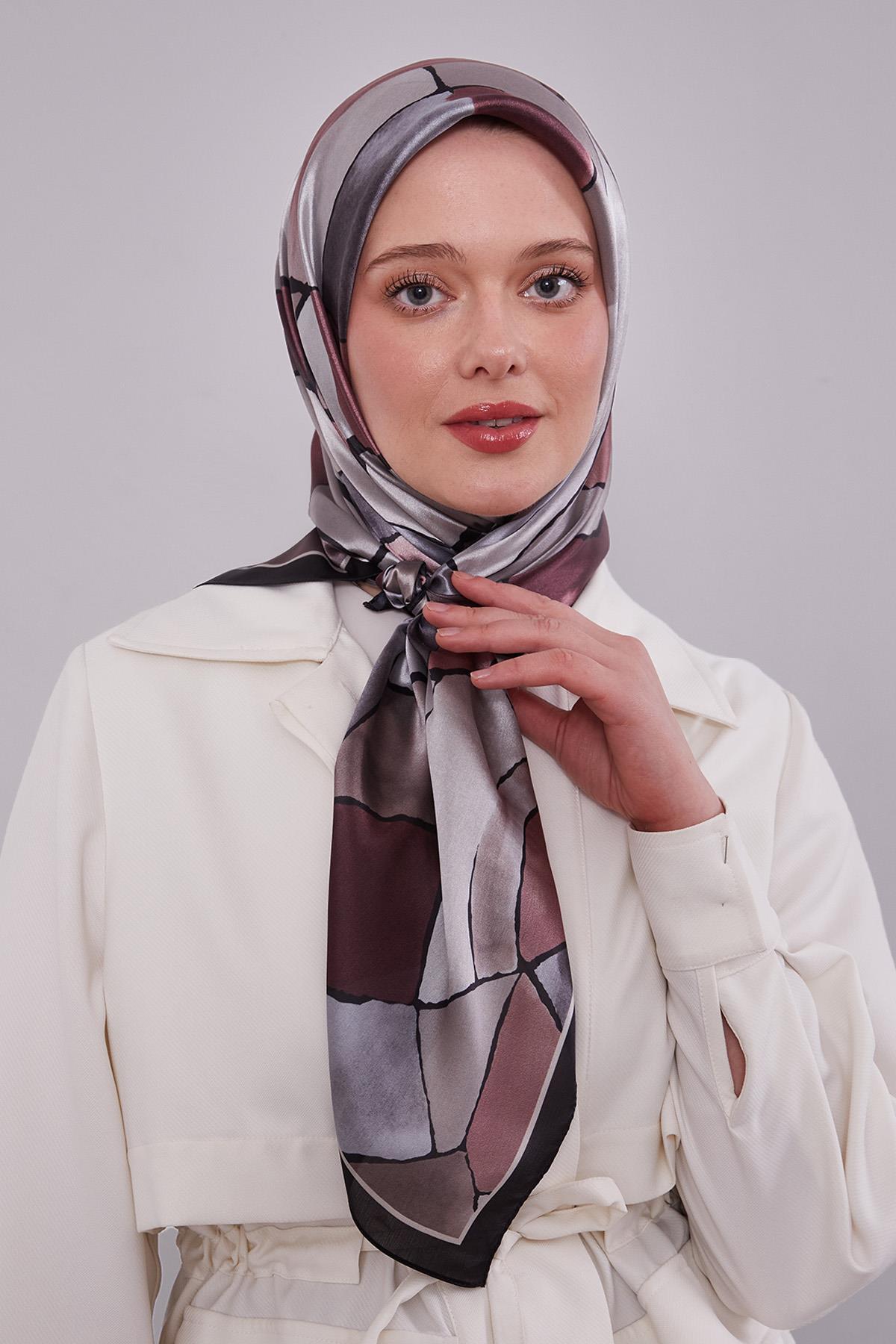 Fivescarf Siyah-Bakır Geometrik Desen Kristal Eşarp