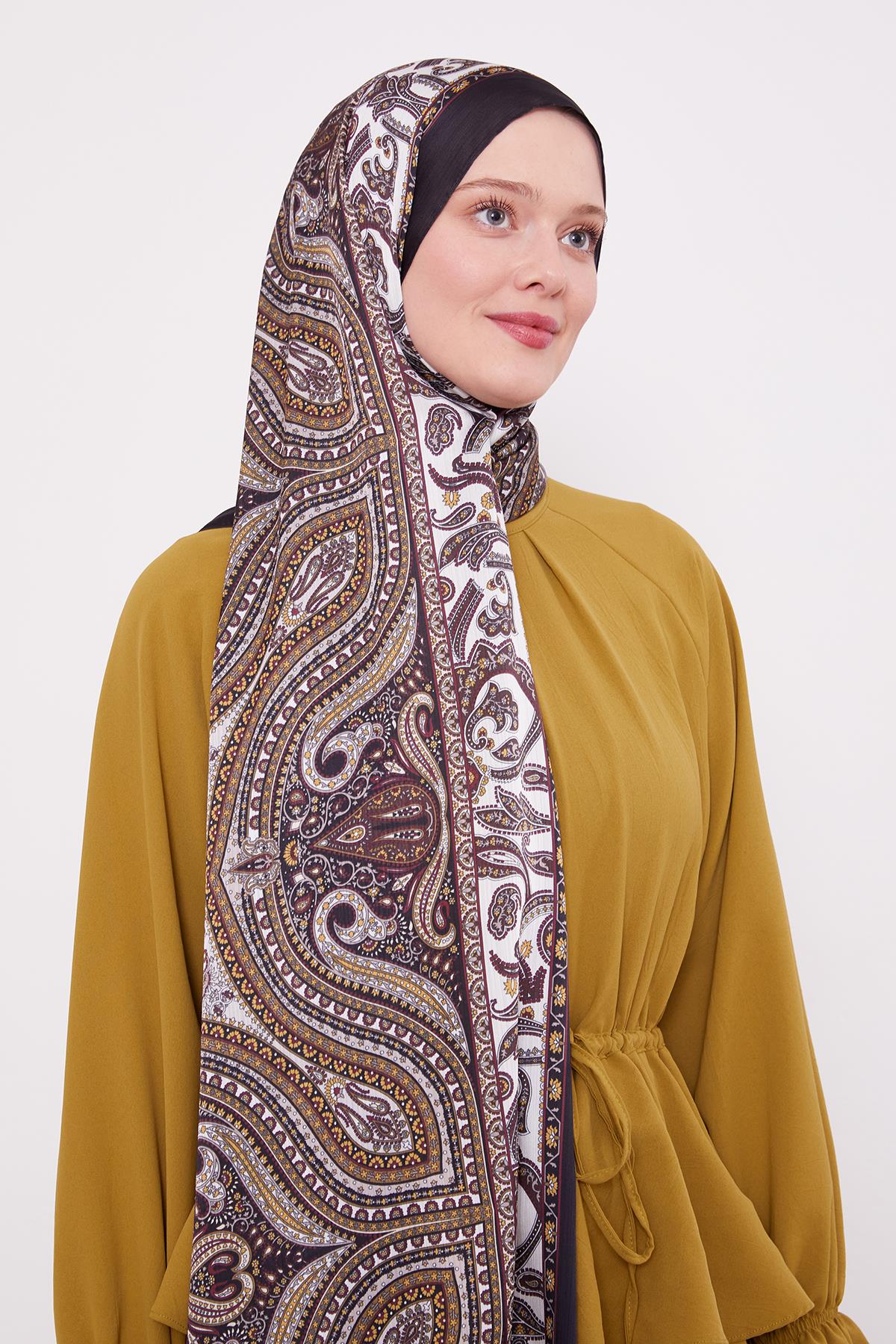 Fivescarf Siyah-Bej Etnik Desen Brand Şal
